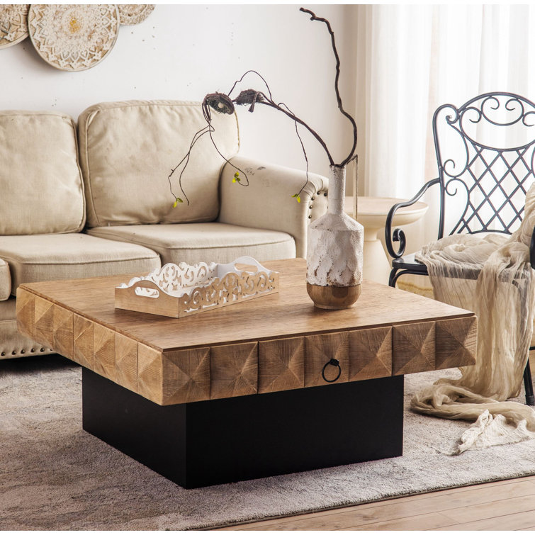 Square wood coffee table with deals drawers